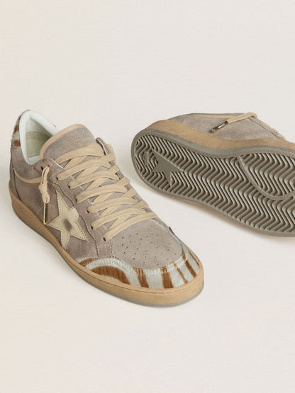 Golden Goose Womens Ball Star Ltd In Suede With Metallic Leather Star And Zebra Pony Skin Heel Tab Womens