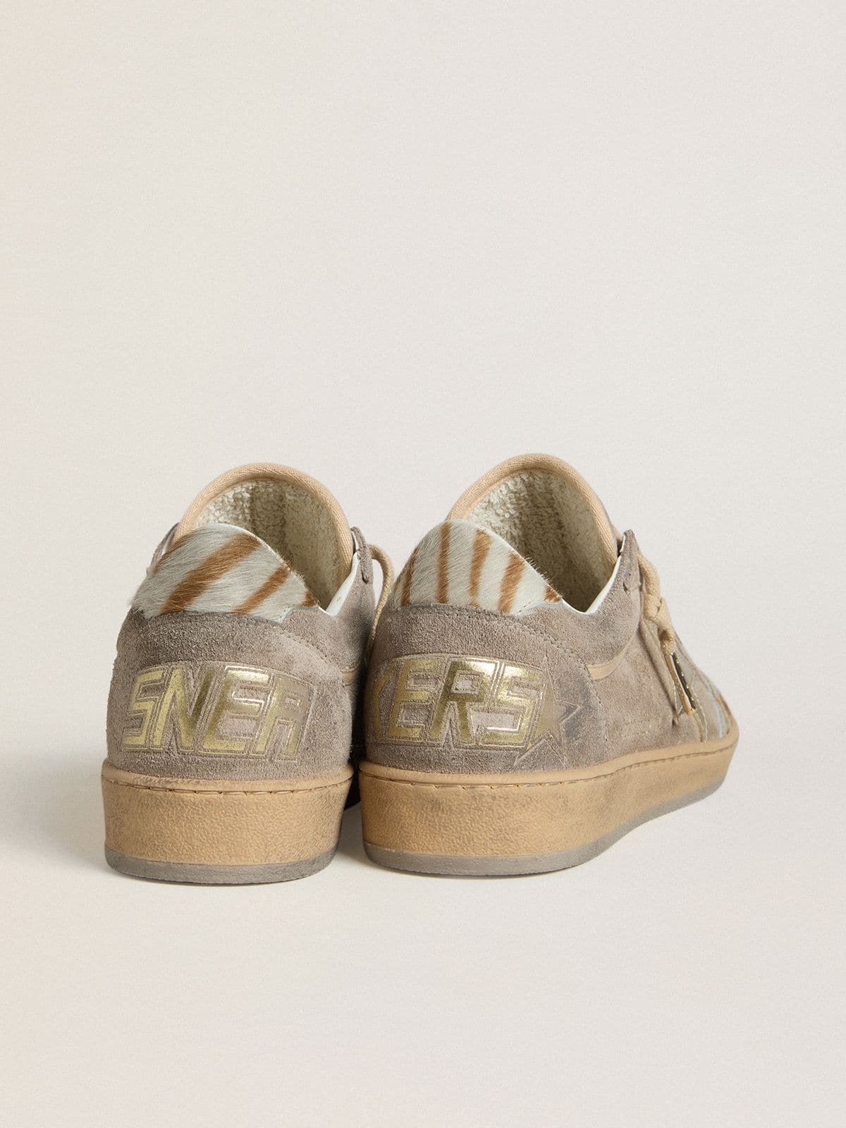 Golden Goose Womens Ball Star Ltd In Suede With Metallic Leather Star And Zebra Pony Skin Heel Tab Womens