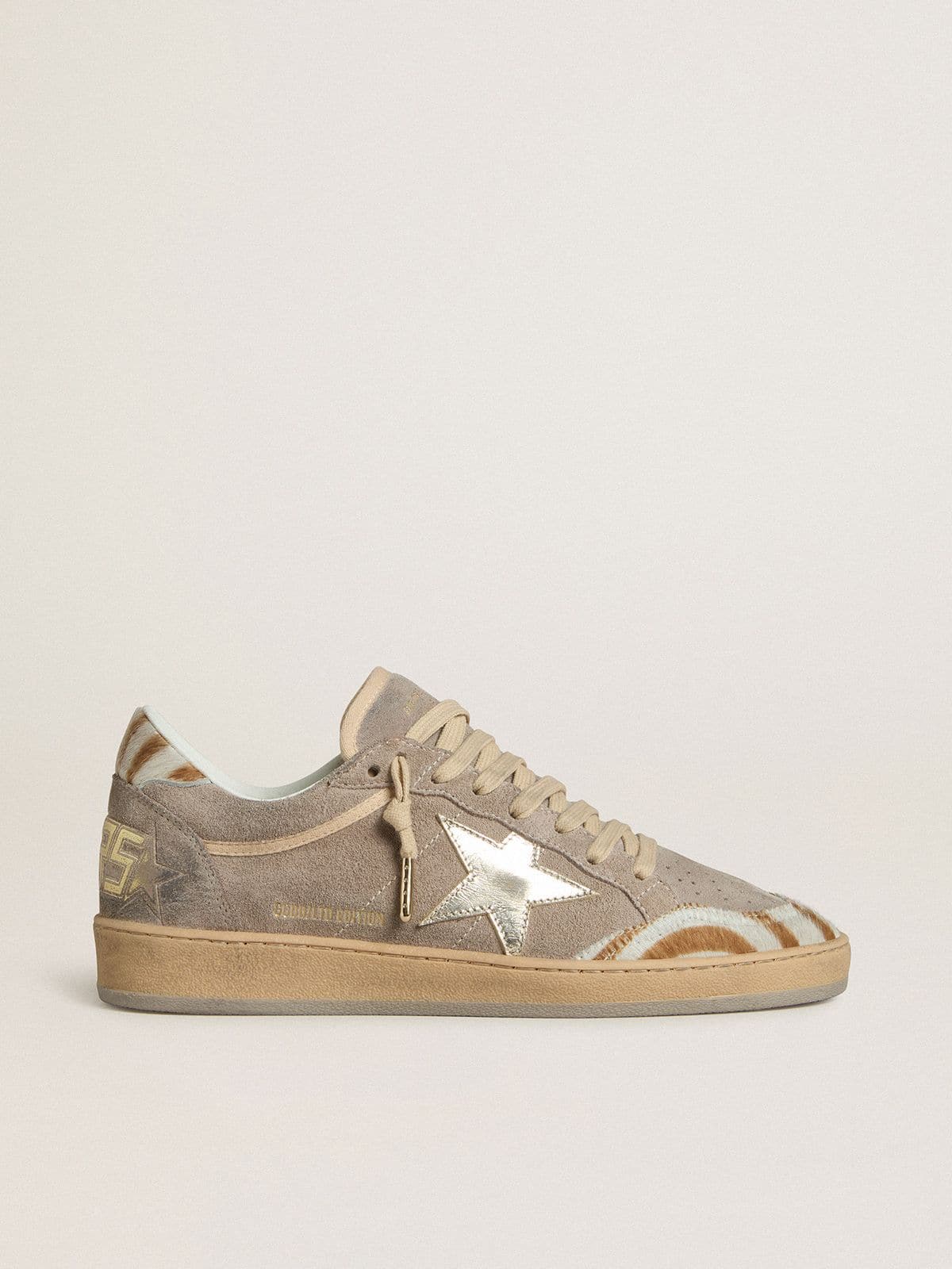 Golden Goose Womens Ball Star Ltd In Suede With Metallic Leather Star And Zebra Pony Skin Heel Tab Womens