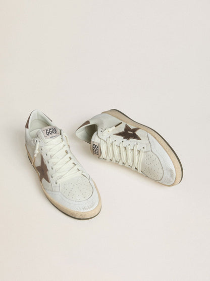 Golden Goose Womens Ball Star Wishes In White Leather With Metallic Bronze Leather Star Womens