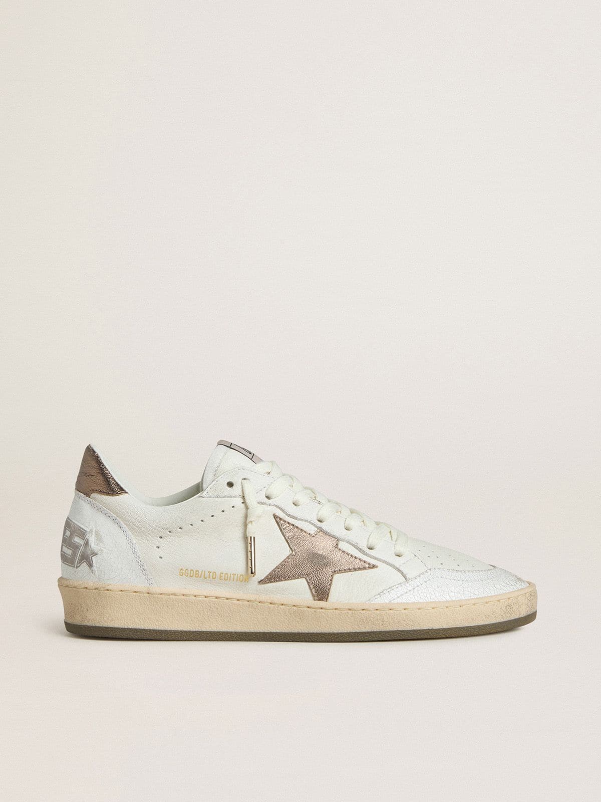 Golden Goose Womens Ball Star Wishes In White Leather With Metallic Bronze Leather Star Womens