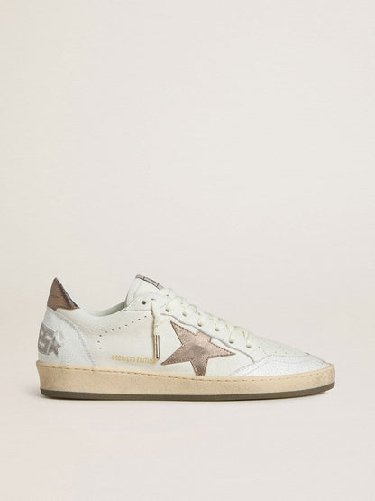 Golden Goose Womens Ball Star Wishes In White Leather With Metallic Bronze Leather Star Womens