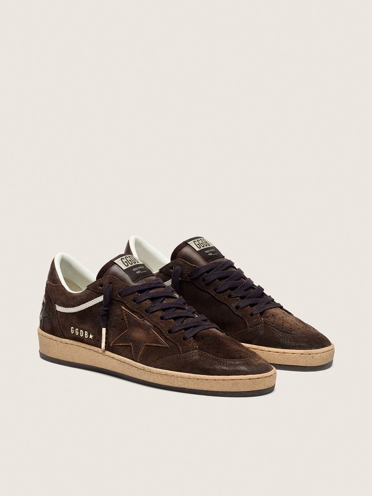 Golden Goose Womens Ball Star In Brown Suede With Brown Leather Star And Heel Tab Womens