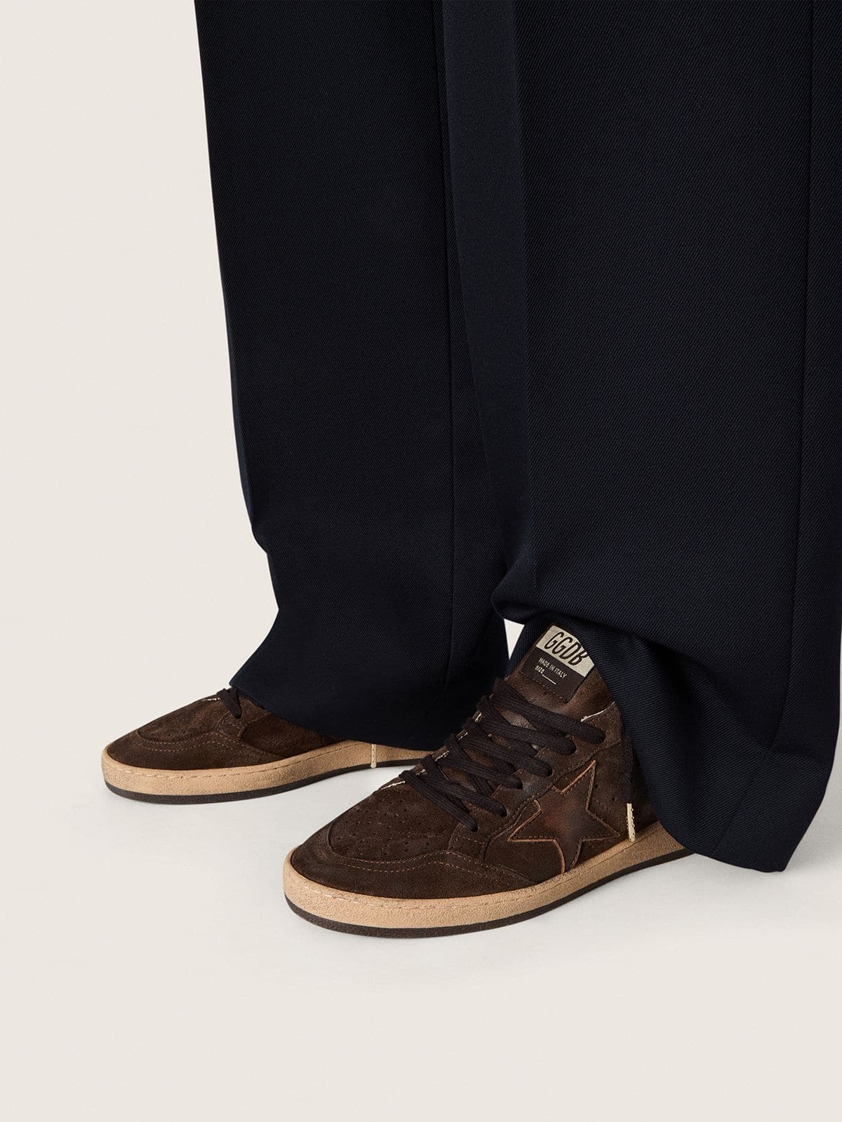 Golden Goose Womens Ball Star In Brown Suede With Brown Leather Star And Heel Tab Womens