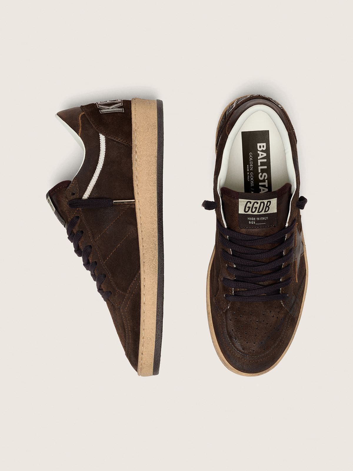 Golden Goose Womens Ball Star In Brown Suede With Brown Leather Star And Heel Tab Womens