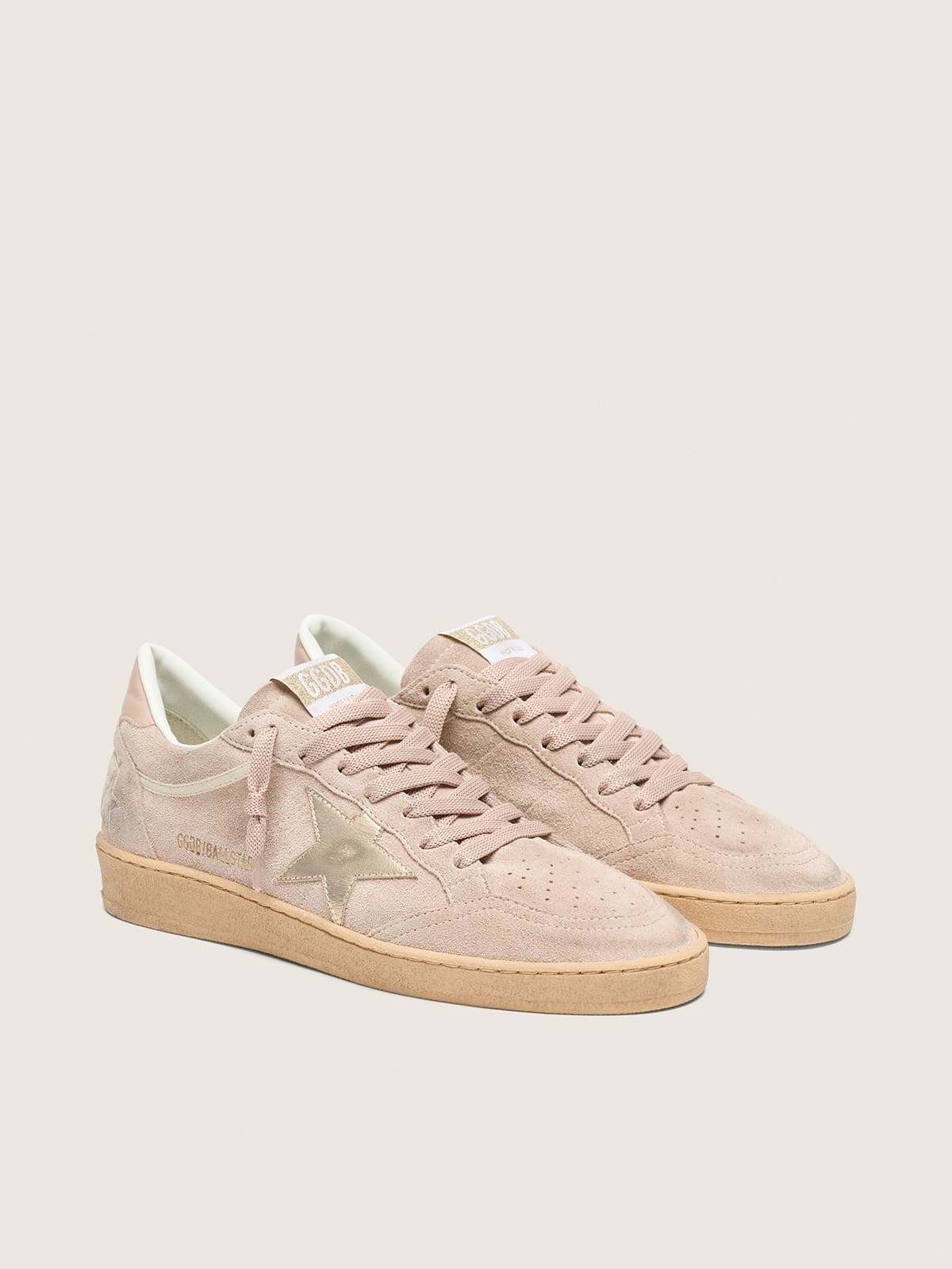 Golden Goose Womens Ball Star In Powder-Pink Suede With Metallic Gold Star Womens