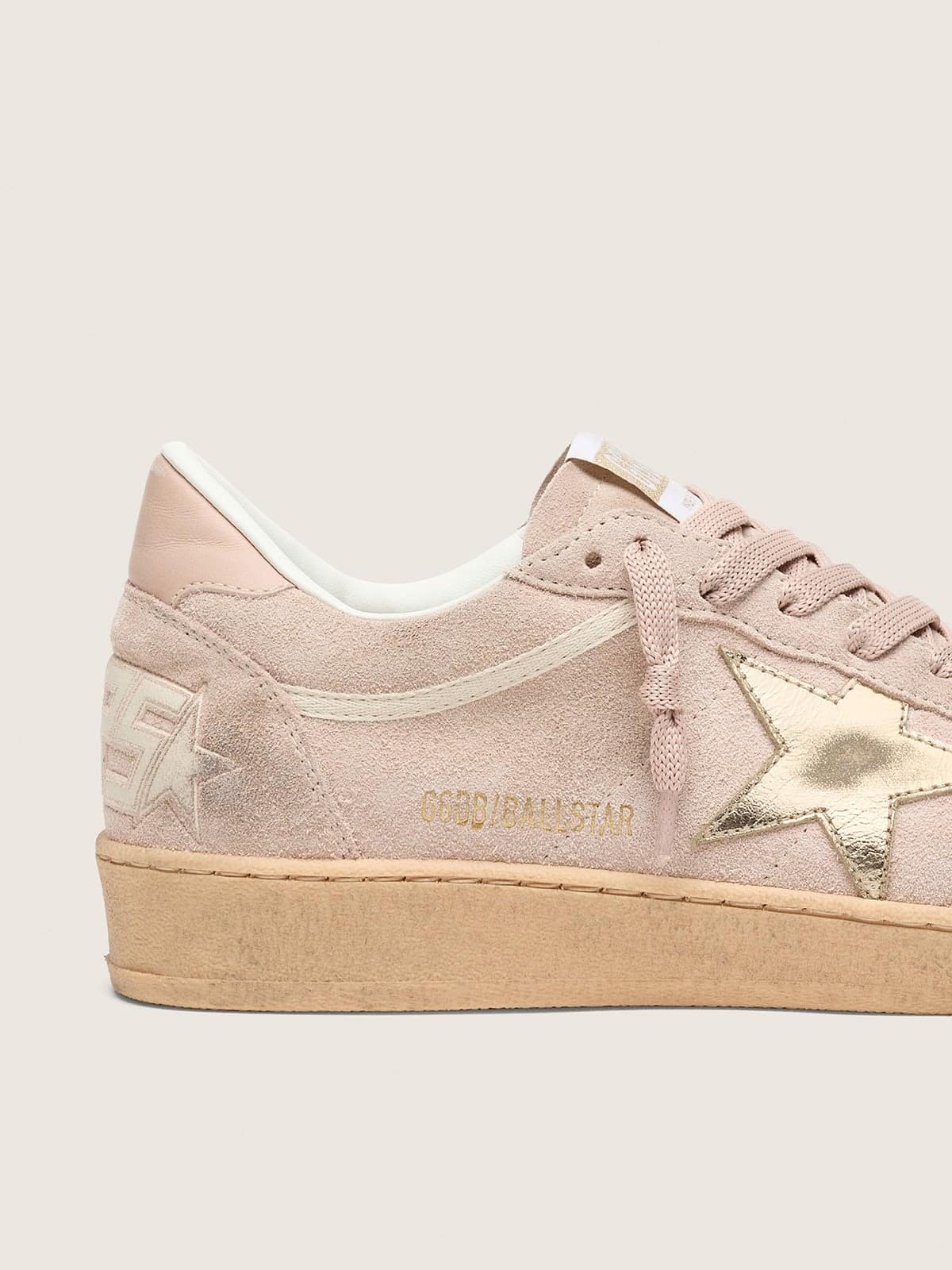 Golden Goose Womens Ball Star In Powder-Pink Suede With Metallic Gold Star Womens