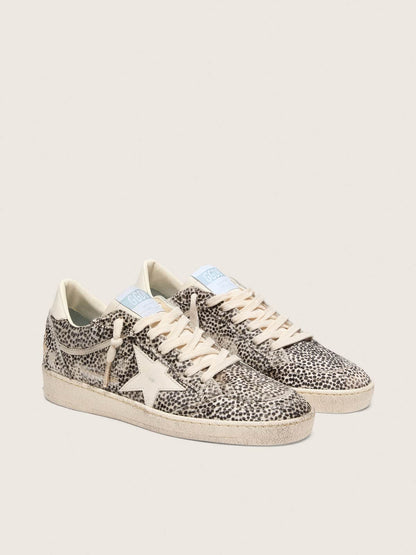 Golden Goose Womens Ball Star Ltd In Leopard Pony Skin With Cream Leather Star Womens