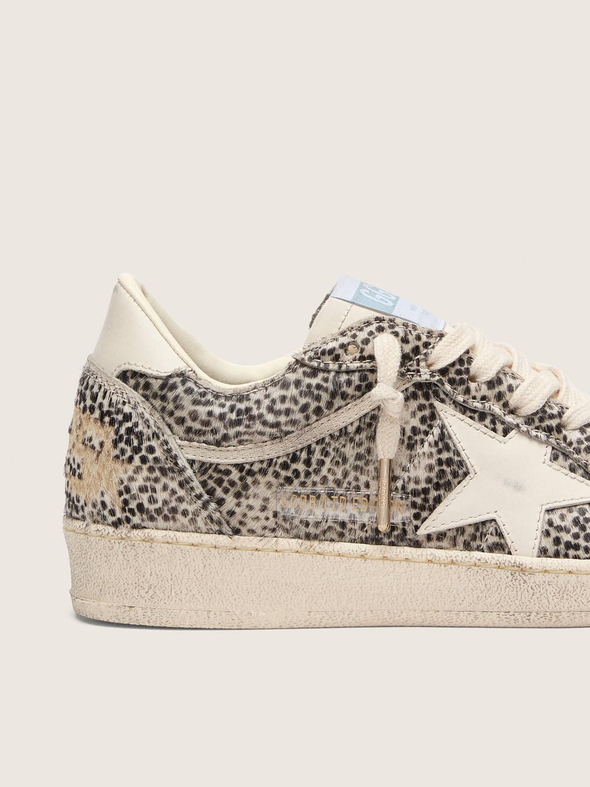 Golden Goose Womens Ball Star Ltd In Leopard Pony Skin With Cream Leather Star Womens