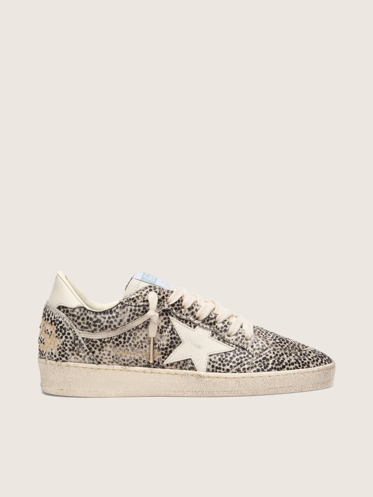 Golden Goose Womens Ball Star Ltd In Leopard Pony Skin With Cream Leather Star Womens