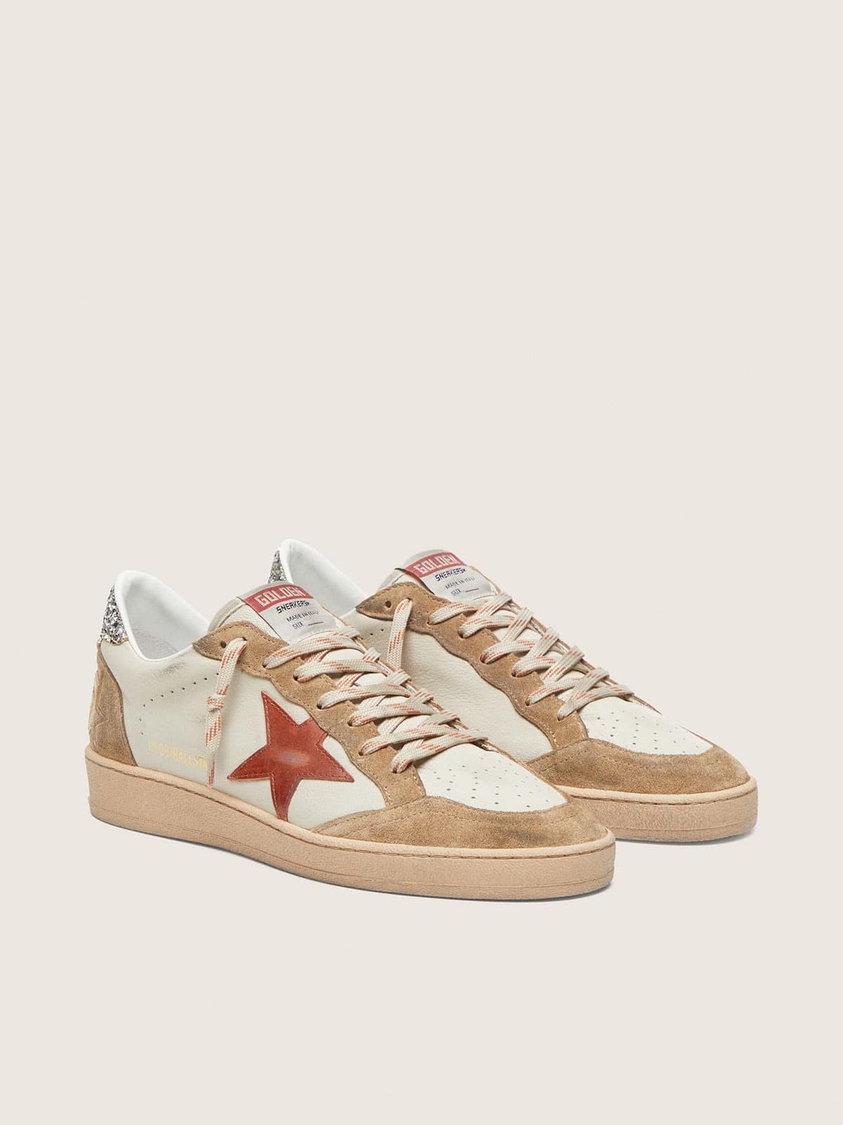 Golden Goose Womens Ball Star In Cream Leather With Brick-Red Leather Star And Suede Inserts Womens