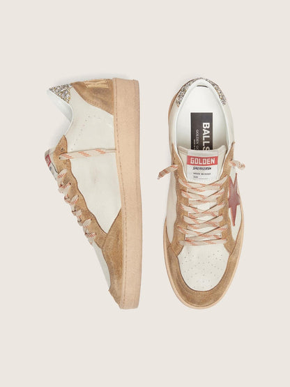 Golden Goose Womens Ball Star In Cream Leather With Brick-Red Leather Star And Suede Inserts Womens