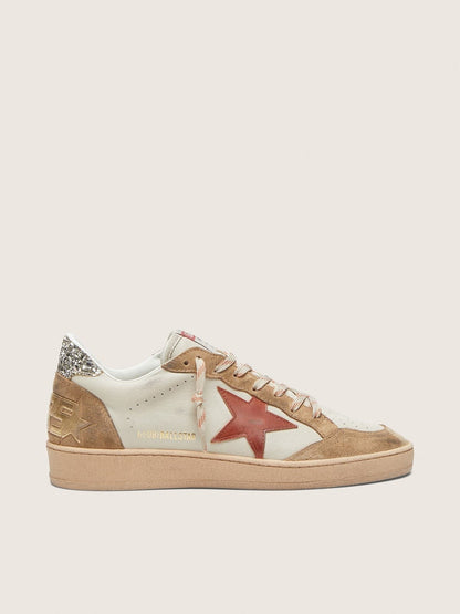 Golden Goose Womens Ball Star In Cream Leather With Brick-Red Leather Star And Suede Inserts Womens