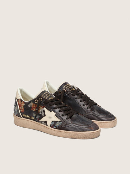 Golden Goose Womens Ball Star Ltd In Ebony Nappa With Multicolor Embroidery And White Star Womens
