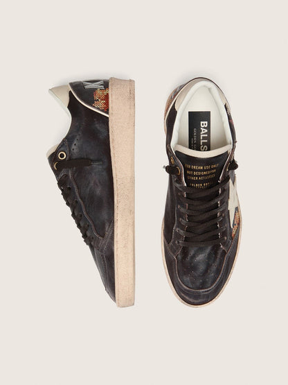 Golden Goose Womens Ball Star Ltd In Ebony Nappa With Multicolor Embroidery And White Star Womens
