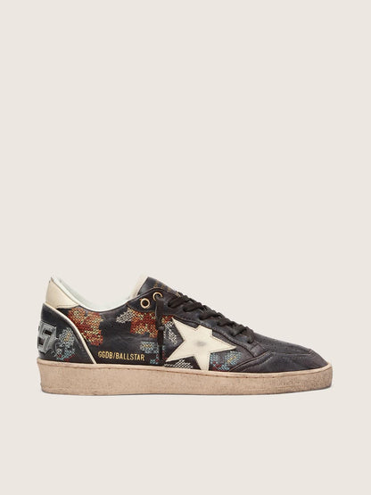 Golden Goose Womens Ball Star Ltd In Ebony Nappa With Multicolor Embroidery And White Star Womens
