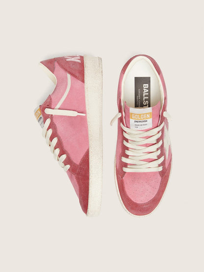 Golden Goose Womens Ball Star Ltd In Pink Suede With Cream Leather Star And Red Suede Inserts Womens