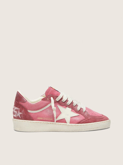 Golden Goose Womens Ball Star Ltd In Pink Suede With Cream Leather Star And Red Suede Inserts Womens