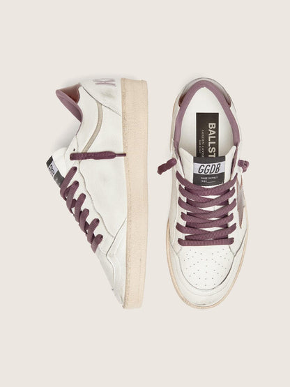 Golden Goose Womens Ball Star Ltd In White Leather With Burgundy Leather Star Womens