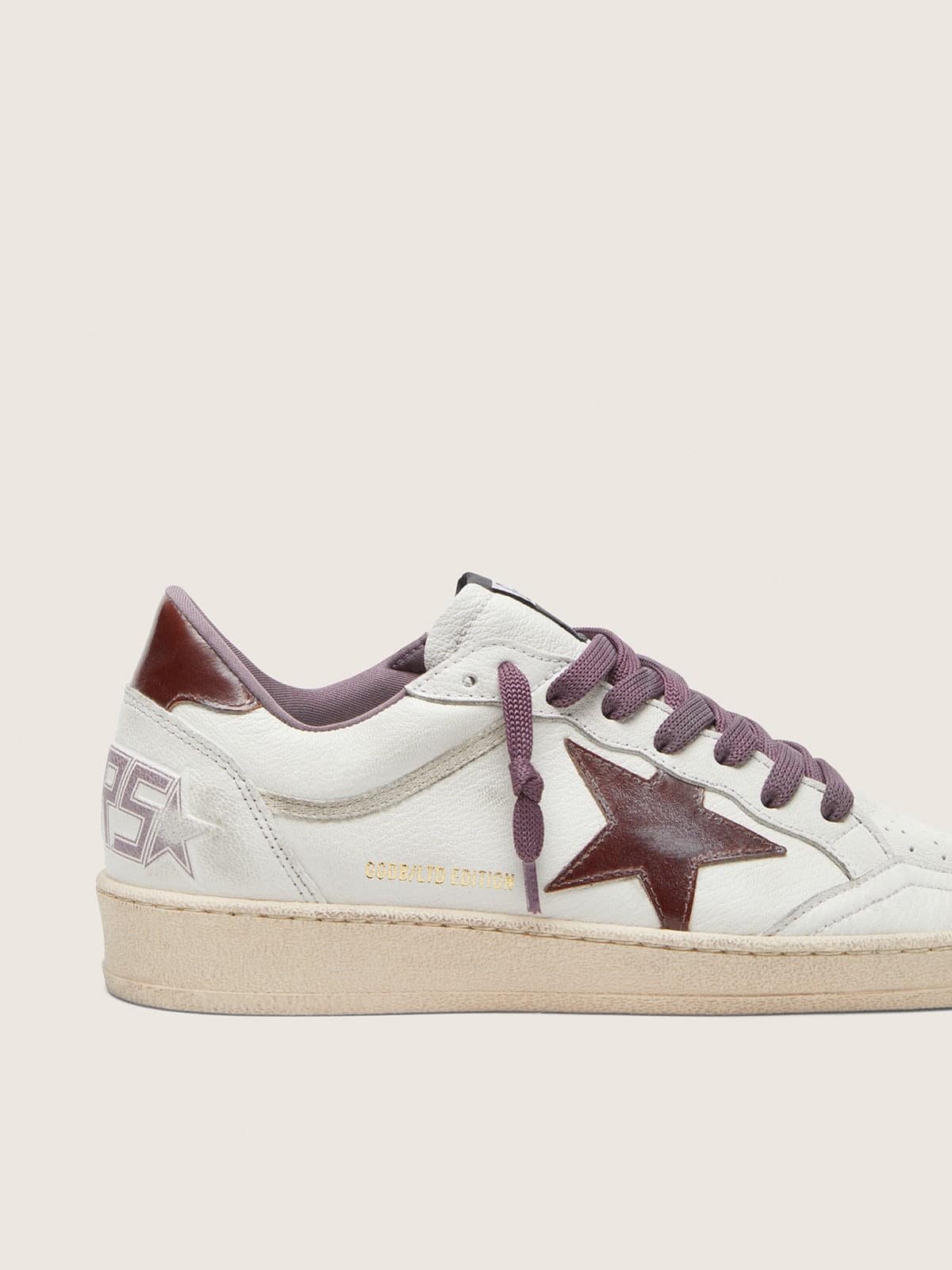 Golden Goose Womens Ball Star Ltd In White Leather With Burgundy Leather Star Womens