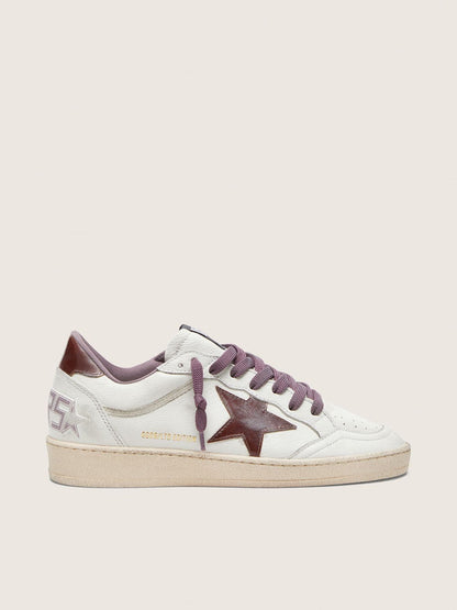 Golden Goose Womens Ball Star Ltd In White Leather With Burgundy Leather Star Womens