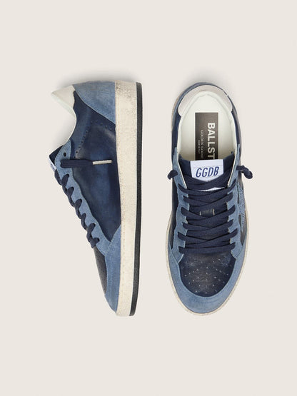 Golden Goose Womens Ball Star Ltd In Dark Blue Leather With Light Blue Swarovski Crystal Star And Suede Inserts Womens