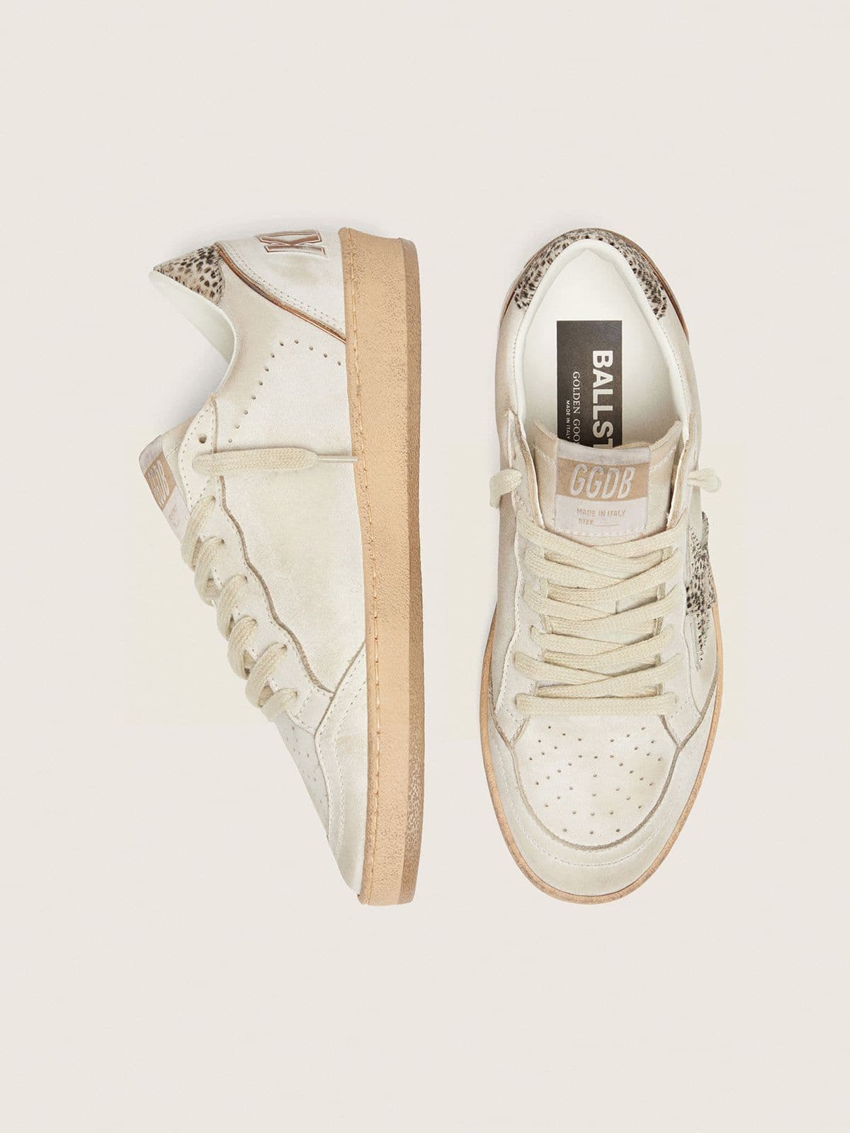 Golden Goose Womens Ball Star In White Leather With Animal-Print Pony Skin Star Womens