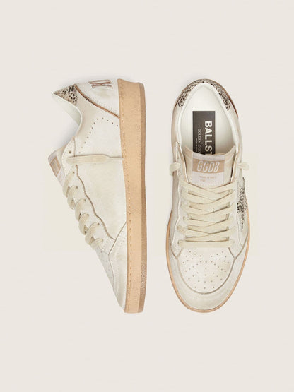 Golden Goose Womens Ball Star In White Leather With Animal-Print Pony Skin Star Womens