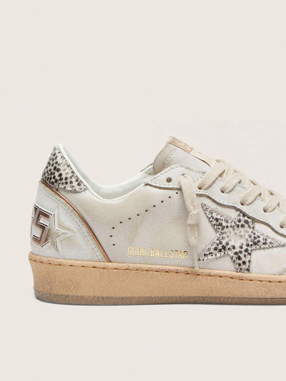 Golden Goose Womens Ball Star In White Leather With Animal-Print Pony Skin Star Womens