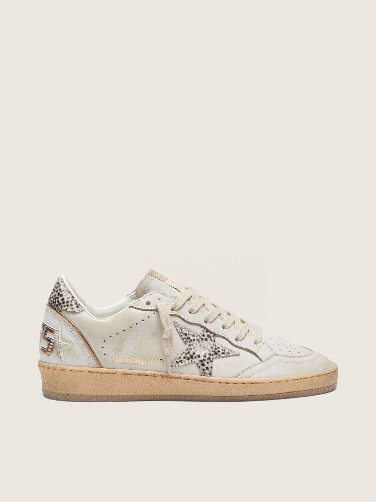 Golden Goose Womens Ball Star In White Leather With Animal-Print Pony Skin Star Womens