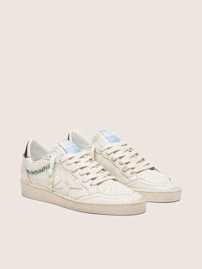 Golden Goose Womens Ball Star In Cream Leather With Tone-On-Tone Star And Beads Womens
