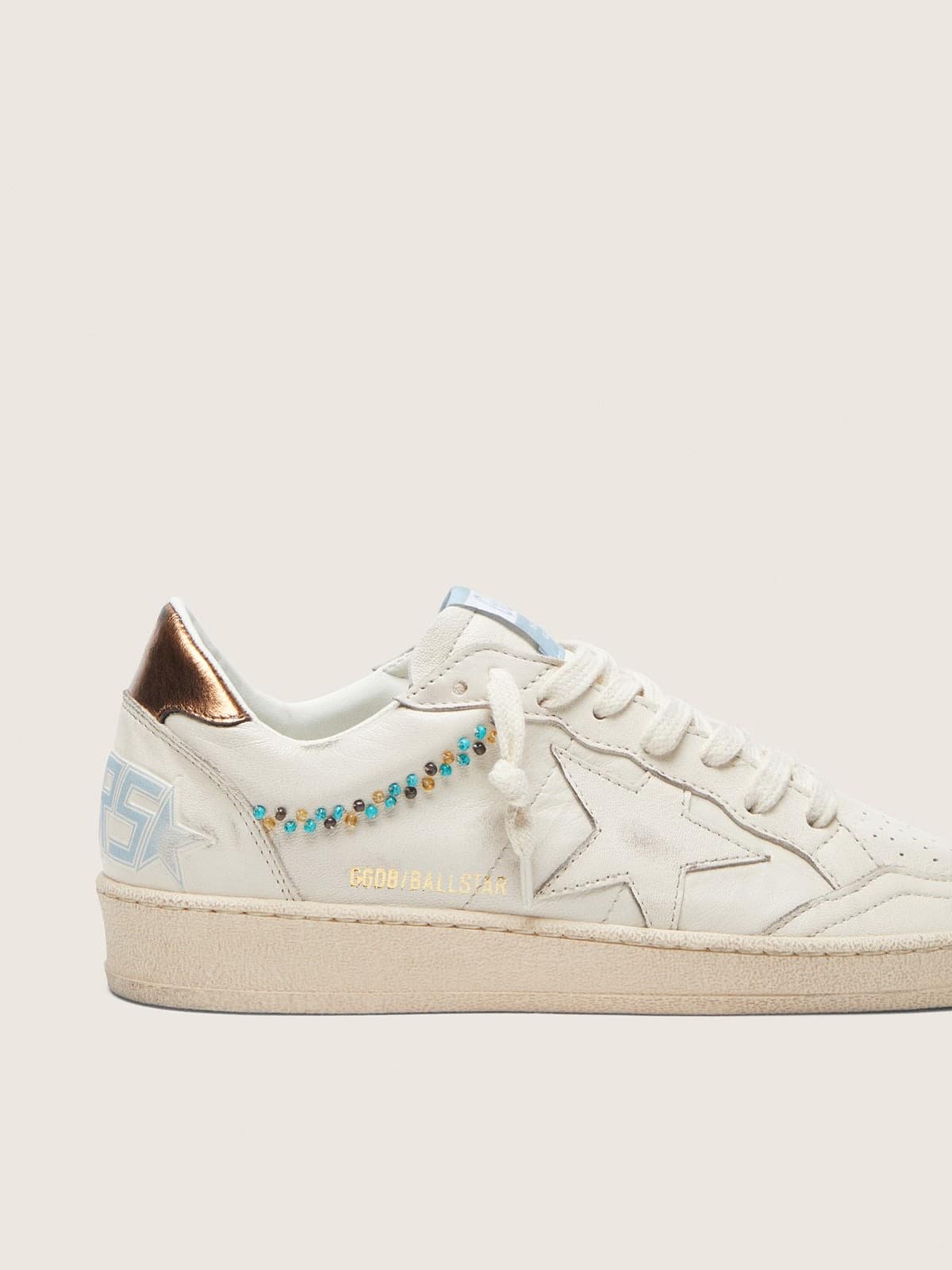 Golden Goose Womens Ball Star In Cream Leather With Tone-On-Tone Star And Beads Womens