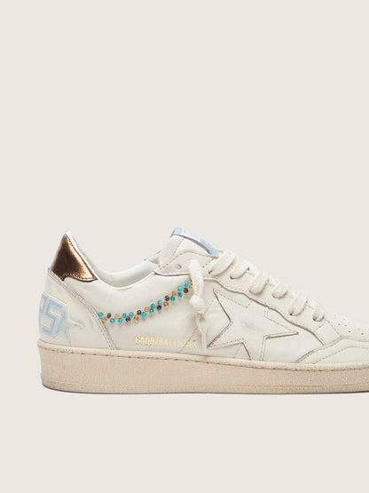 Golden Goose Womens Ball Star In Cream Leather With Tone-On-Tone Star And Beads Womens