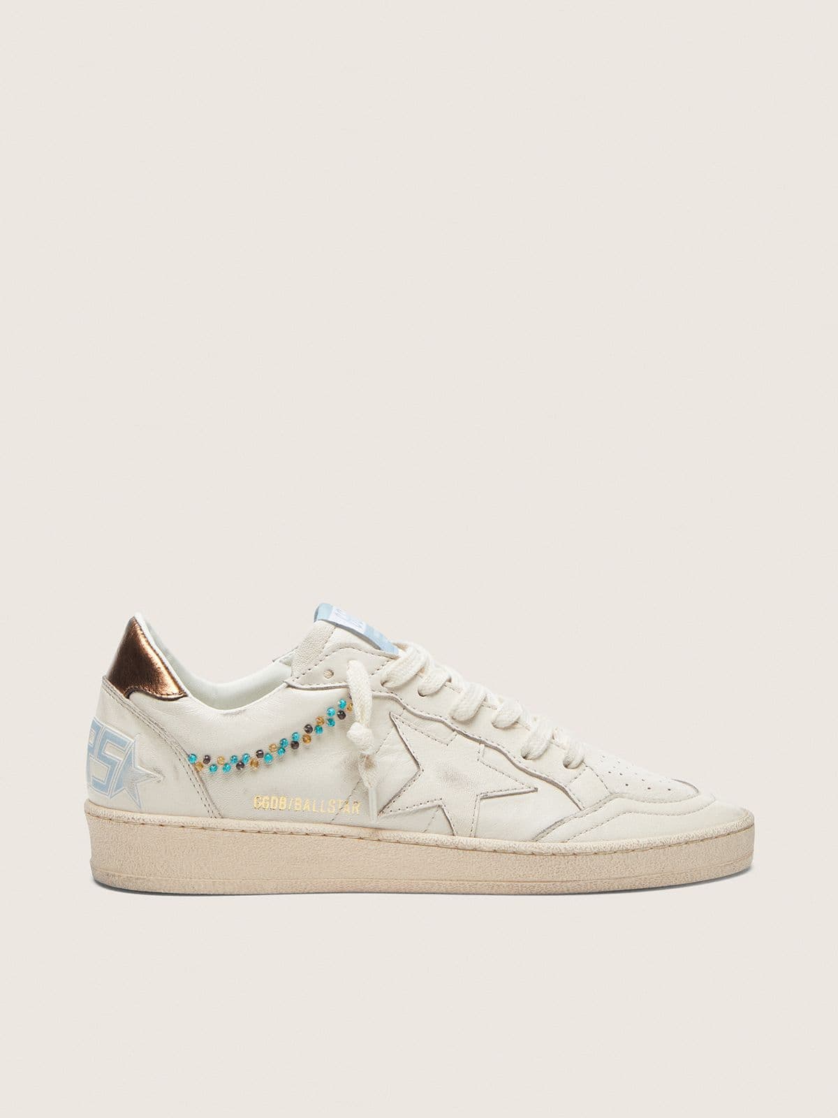 Golden Goose Womens Ball Star In Cream Leather With Tone-On-Tone Star And Beads Womens