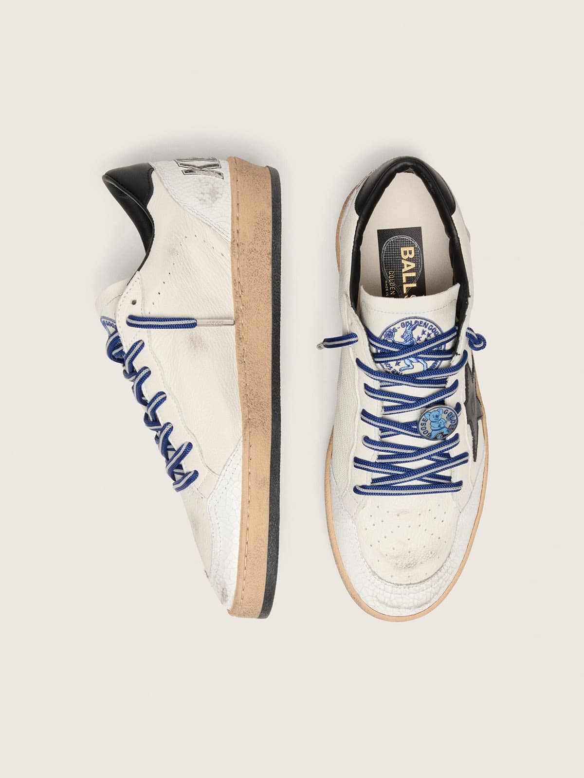 Golden Goose Womens Ball Star Ltd In White Nappa Leather With Black Leather Star And Heel Tab Womens