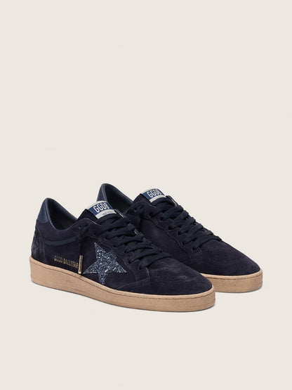 Golden Goose Womens Ball Star In Dark Blue Suede With Dark Blue Glitter Star Womens