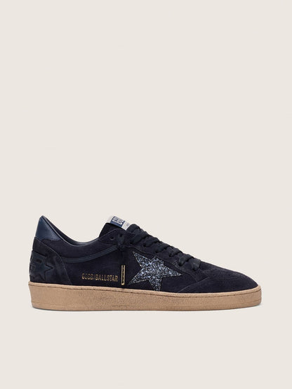 Golden Goose Womens Ball Star In Dark Blue Suede With Dark Blue Glitter Star Womens