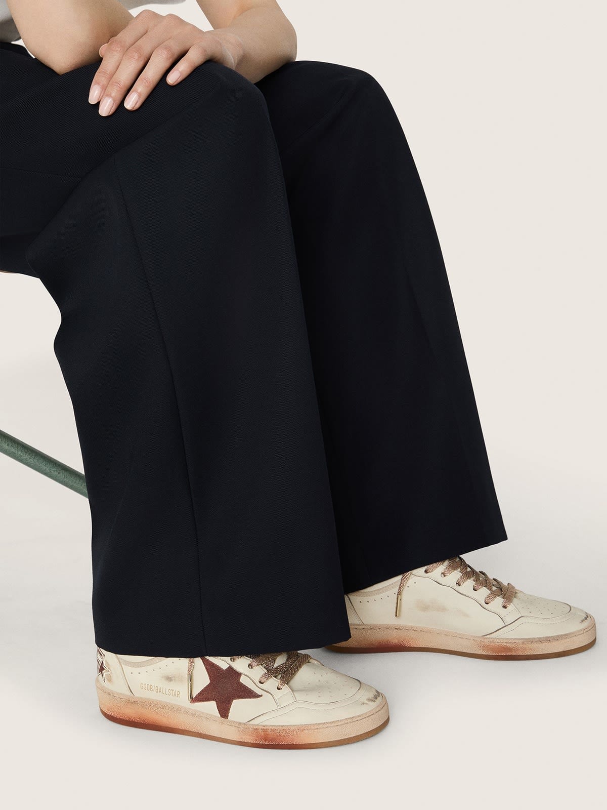 Golden Goose Womens Ball Star In White Leather With Rust Leather Star And Heel Tab Womens