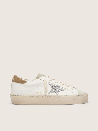 Golden Goose Womens Hi Star With Silver Glitter Star And Dove-Gray Nubuck Heel Tab Womens