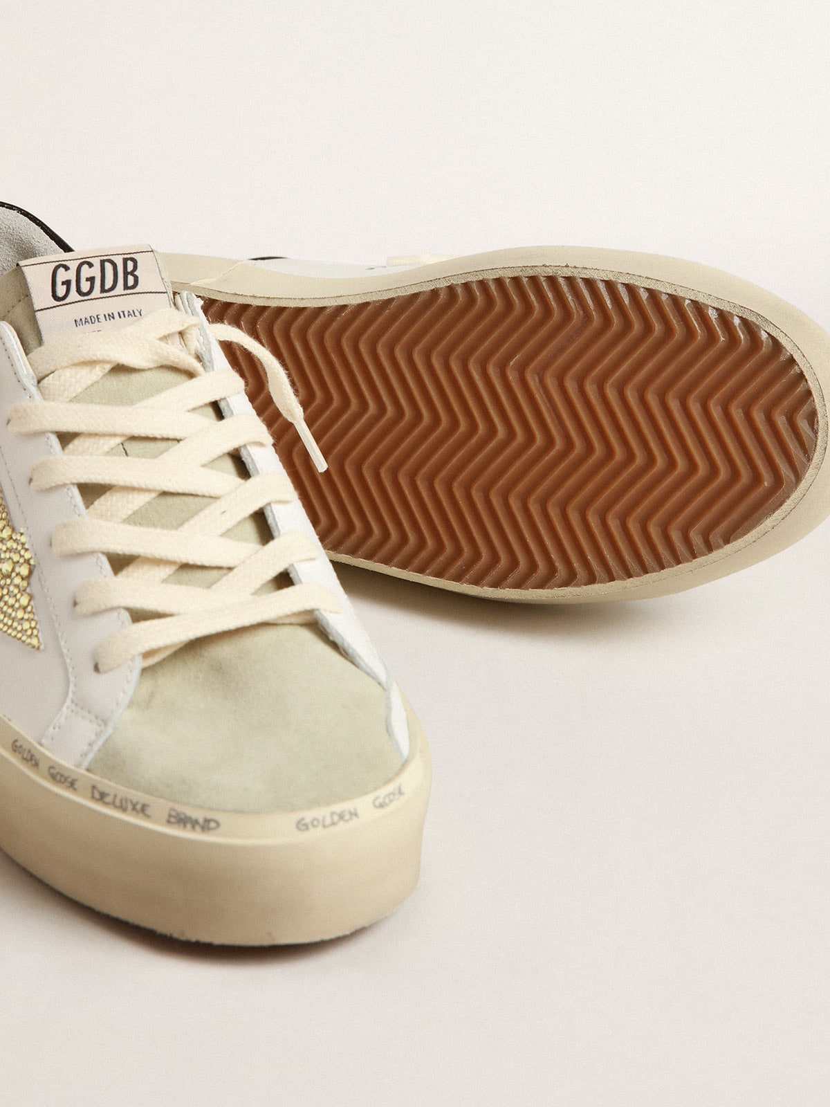 Golden Goose Hi Star With Swarovski Crystal Star And Black Heel Tab Womens