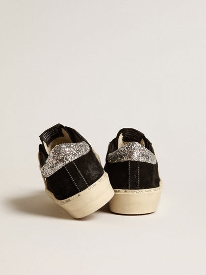 Golden Goose Womens Hi Star In Black Leather With Silver Glitter Heel Tab Womens