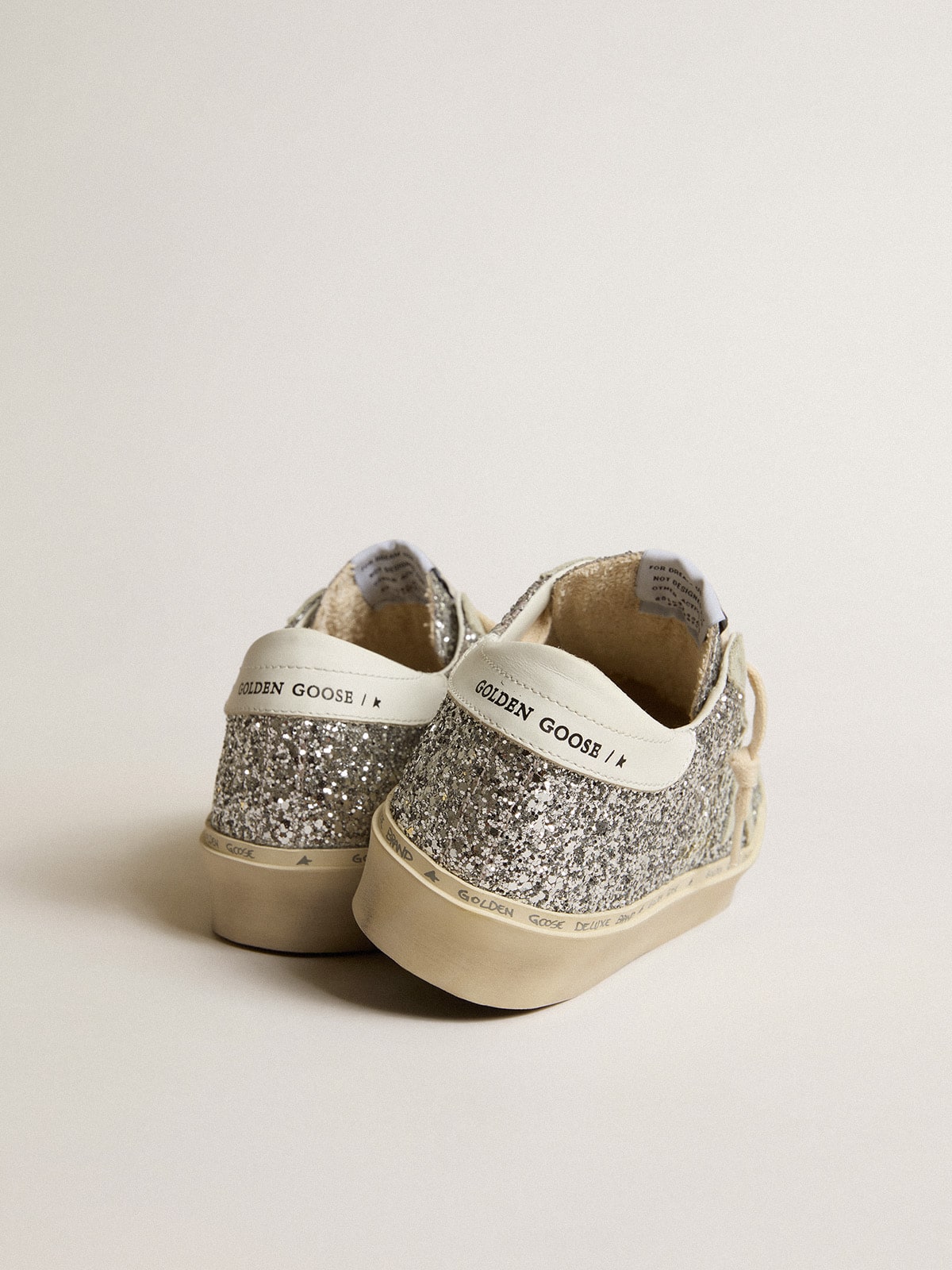 Golden Goose Womens Hi Star In Silver Glitter With Suede Star And White Heel Tab Womens