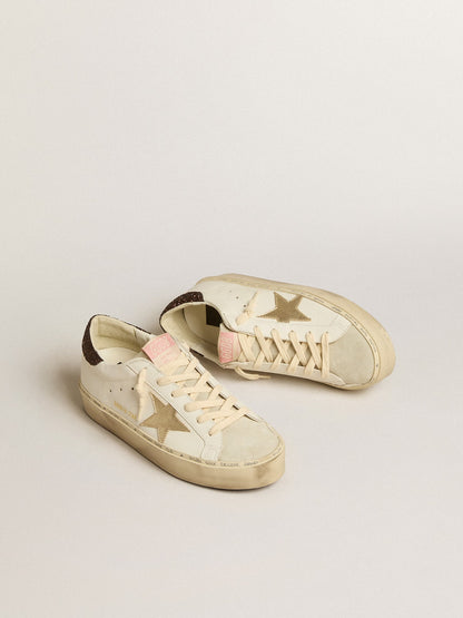 Golden Goose Hi Star With Platinum Metallic Leather Star And Glitter Heel Tab Womens