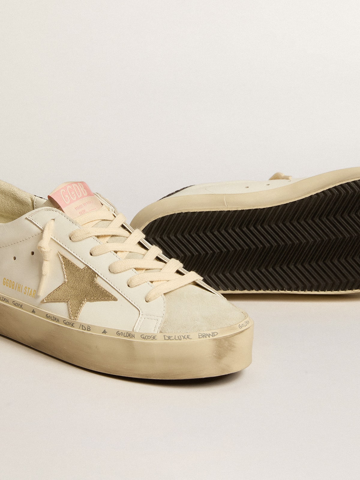 Golden Goose Hi Star With Platinum Metallic Leather Star And Glitter Heel Tab Womens