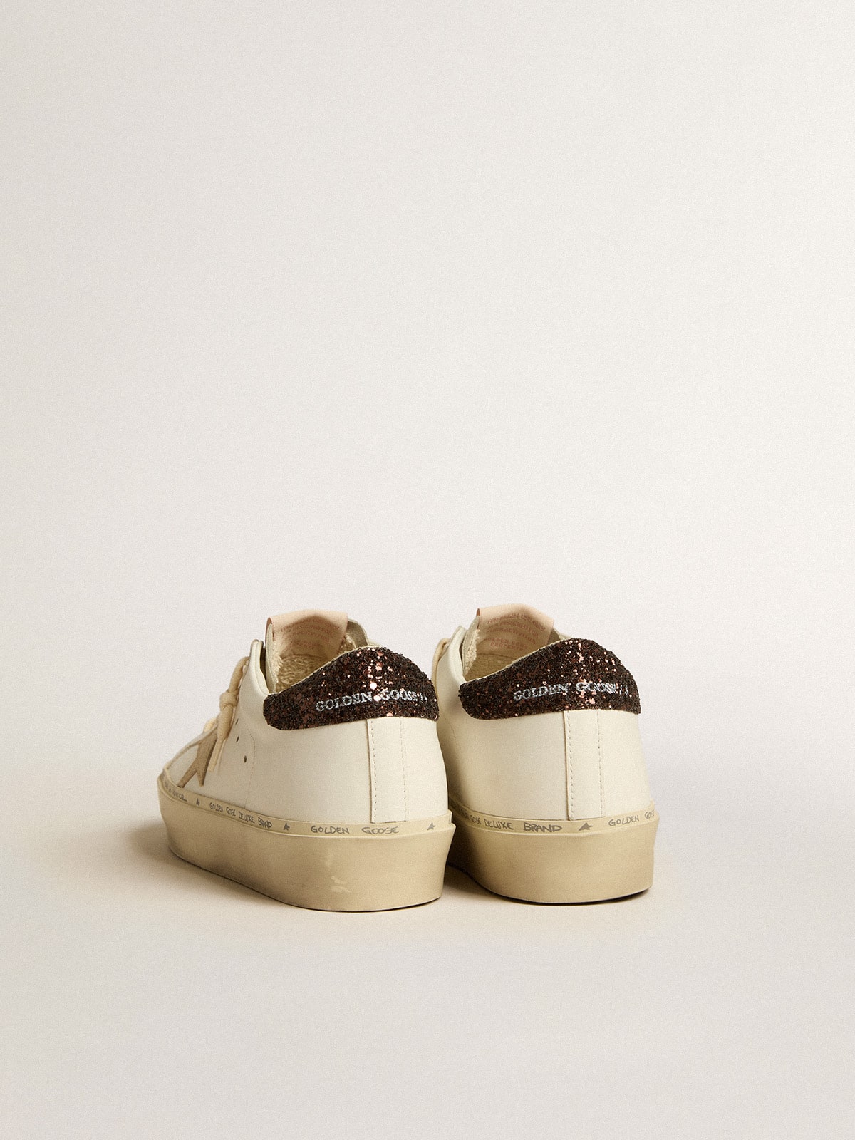 Golden Goose Hi Star With Platinum Metallic Leather Star And Glitter Heel Tab Womens