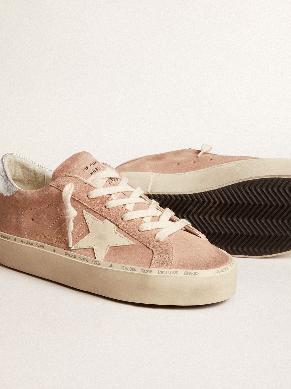 Golden Goose Womens Hi Star In Pink Suede With Cream Star And Silver Leather Heel Tab Womens