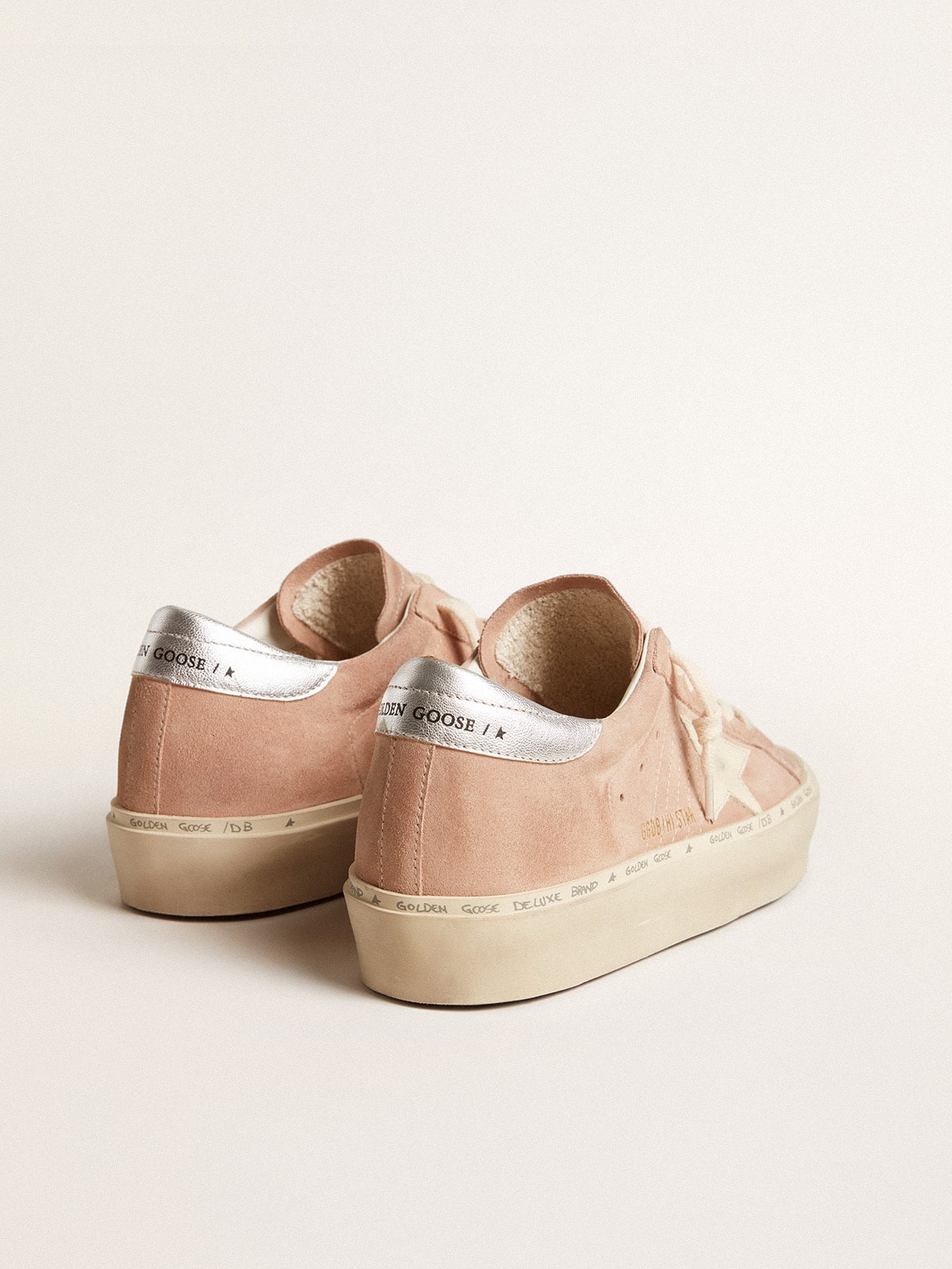 Golden Goose Womens Hi Star In Pink Suede With Cream Star And Silver Leather Heel Tab Womens