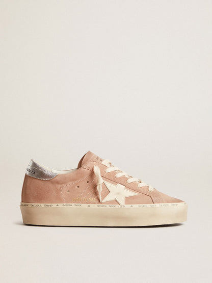 Golden Goose Womens Hi Star In Pink Suede With Cream Star And Silver Leather Heel Tab Womens