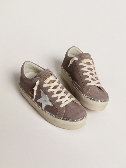 Golden Goose Womens Hi Star In Suede With Silver Leather Star And Leather Heel Tab Womens