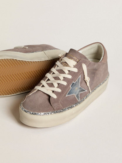 Golden Goose Womens Hi Star In Suede With Silver Leather Star And Leather Heel Tab Womens